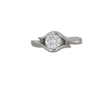 Load image into Gallery viewer, white gold ring with a diamond on a white background