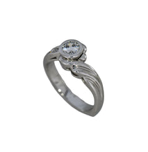Load image into Gallery viewer, white gold ring with a diamond on a white background