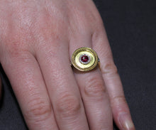 Load image into Gallery viewer, Symbolic Circle in 18K Yellow Gold with center Ruby Ring