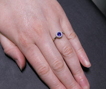 Load image into Gallery viewer, Bright Blue Sapphire Ring With Halo
