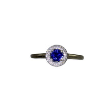 Load image into Gallery viewer, Bright Blue Sapphire Ring With Halo