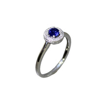 Load image into Gallery viewer, Bright Blue Sapphire Ring With Halo