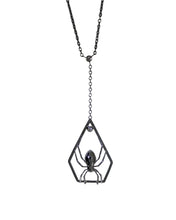 Load image into Gallery viewer, Black Widow Spider Pendant in Recycled 14K White Gold – Diamond & Hidden Ruby Detail