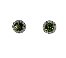 Load image into Gallery viewer, Green Sapphire Halo Studs