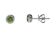 Load image into Gallery viewer, Green Sapphire Halo Studs