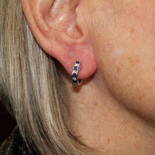 Load image into Gallery viewer, Blue Sapphire and Diamond Huggies