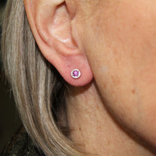 Load image into Gallery viewer, Pink Sapphire Halo Studs