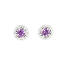 Load image into Gallery viewer, Pinkish Purple Sapphire Halo Studs