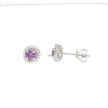Load image into Gallery viewer, Pinkish Purple Sapphire Halo Studs