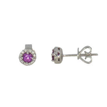 Load image into Gallery viewer, Pink Sapphire Halo Studs