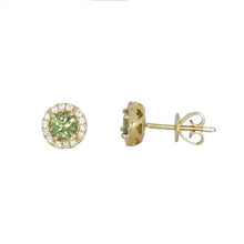 Load image into Gallery viewer, Green Sapphire Halo Studs
