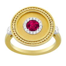 Load image into Gallery viewer, Symbolic Circle in 18K Yellow Gold with center Ruby Ring