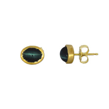 Load image into Gallery viewer, Cat's Eye Blue Tourmaline Earrings