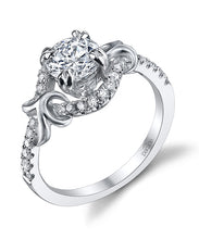 Load image into Gallery viewer, Satin Accented Lyria Halo Semi Mount engagement ring