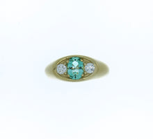 Load image into Gallery viewer, Unisex Green-Blue Beryl & Diamond Ring in 14K Yellow Gold – Olufson Designs Original