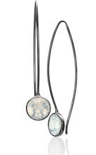 Load image into Gallery viewer, Toby Pomeroy Blackened Sterling Silver Long Comet Earrings with Oregon Opals