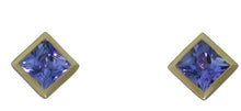 Load image into Gallery viewer, Bezel-Set Tanzanite Studs in Brushed 18K Yellow Gold