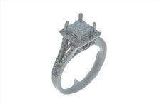 Load image into Gallery viewer, Natalie K  semi-mount: 14KW ring for 1ct princess-cut center with halo and diamonds
