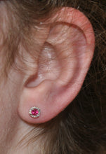 Load image into Gallery viewer, Red Spinel Halo Earrings