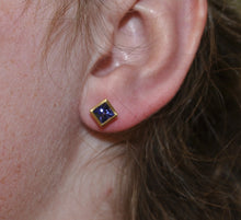 Load image into Gallery viewer, Bezel-Set Tanzanite Studs in Brushed 18K Yellow Gold
