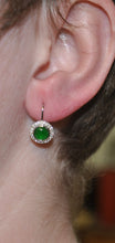 Load image into Gallery viewer, Green Jade With Diamond Halo Earrings