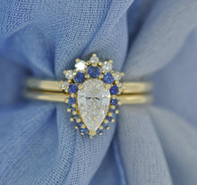 Load image into Gallery viewer, Blue Sapphire Framed Pear Diamond Ring
