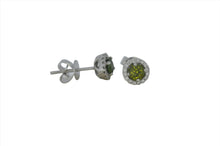 Load image into Gallery viewer, Green Zircon Studs With Diamond Halos