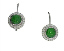 Load image into Gallery viewer, Green Jade With Diamond Halo Earrings