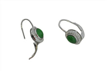 Load image into Gallery viewer, Green Jade With Diamond Halo Earrings