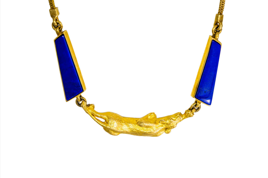 Gold Prowling Lioness Necklace by Paul Iwanaga