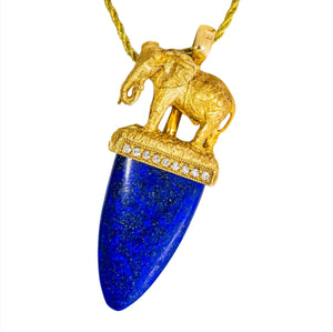 Gold Elephant and Lapis Lazuli Pendant by Paul Iwanaga