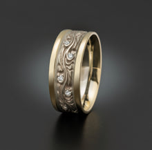 Load image into Gallery viewer, Studio 311 Wide Two Tone Starry Night w/ Diamonds Wedding Band