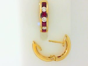Romance in Gold: Ruby & Diamond Petite Hoop Earrings in 18K