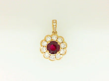 Load image into Gallery viewer, Blossom Ruby &amp; Diamond Halo Pendant in 18K Yellow Gold

