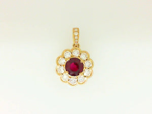Blossom Ruby & Diamond Halo Pendant in 18K Yellow Gold