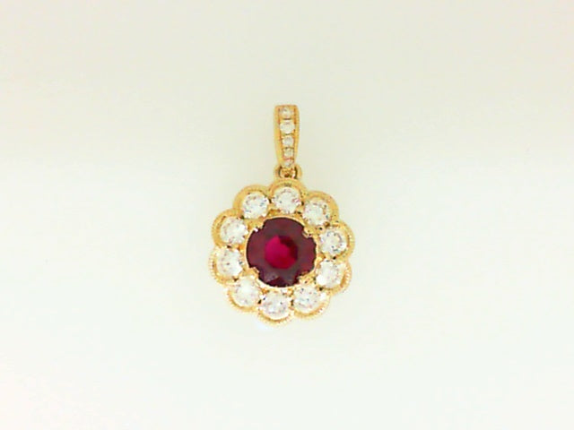 Blossom Ruby & Diamond Halo Pendant in 18K Yellow Gold