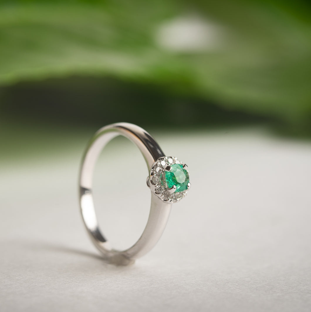 Sweet Emerald With Halo Ring