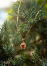 Load image into Gallery viewer, Blossom Ruby &amp; Diamond Halo Pendant in 18K Yellow Gold
