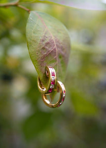 Romance in Gold: Ruby & Diamond Petite Hoop Earrings in 18K