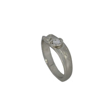 Load image into Gallery viewer, Silver ring with two diamonds on a white background
