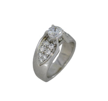 Load image into Gallery viewer, Silver ring with a diamond on a white background

