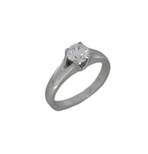 Load image into Gallery viewer, Silver ring with a diamond on a white background
