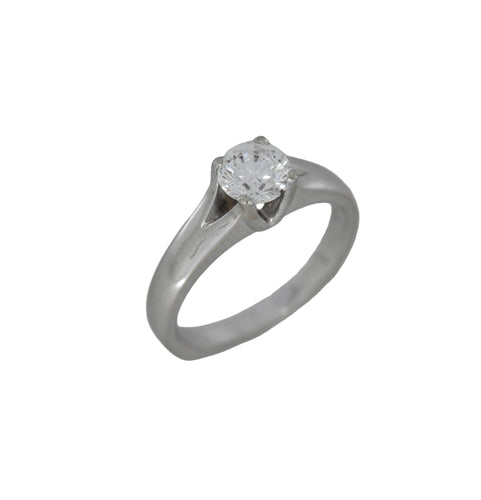 Silver ring with a diamond on a white background