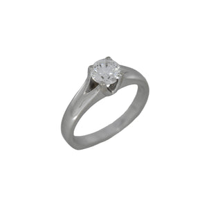 Silver ring with a diamond on a white background