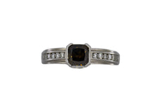 Load image into Gallery viewer, white gold ring with a central brown gemstone and smaller diamonds on a white surface
