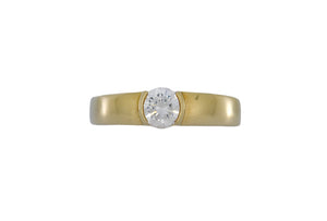 Gold ring with a diamond on a white background