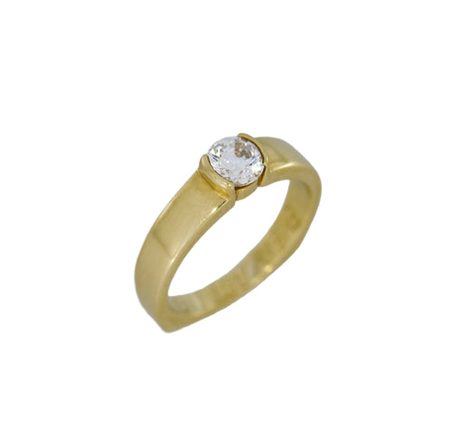 Gold ring with a diamond on a white background