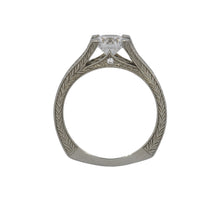 Load image into Gallery viewer, White gold ring with intricate design on a white background
