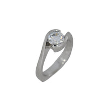 Load image into Gallery viewer, white gold ring with a clear gemstone on a white background
