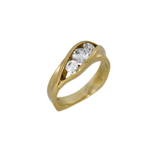 Load image into Gallery viewer, Gold ring with three diamonds on a white background
